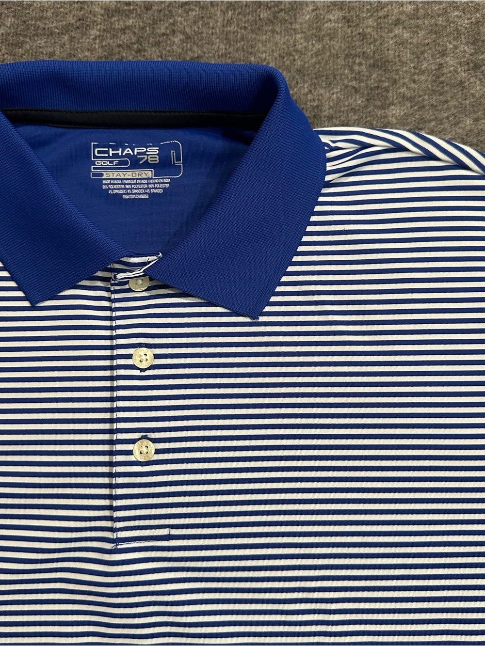 Chaps Golf Stay-Dry Performance Polo Shirt Mens Large Blue White Striped Golf - Picture 2 of 6